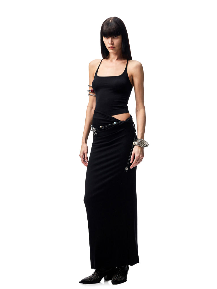 Large Round-Neck Knot Acetate Tank Top &amp; Skirt Set