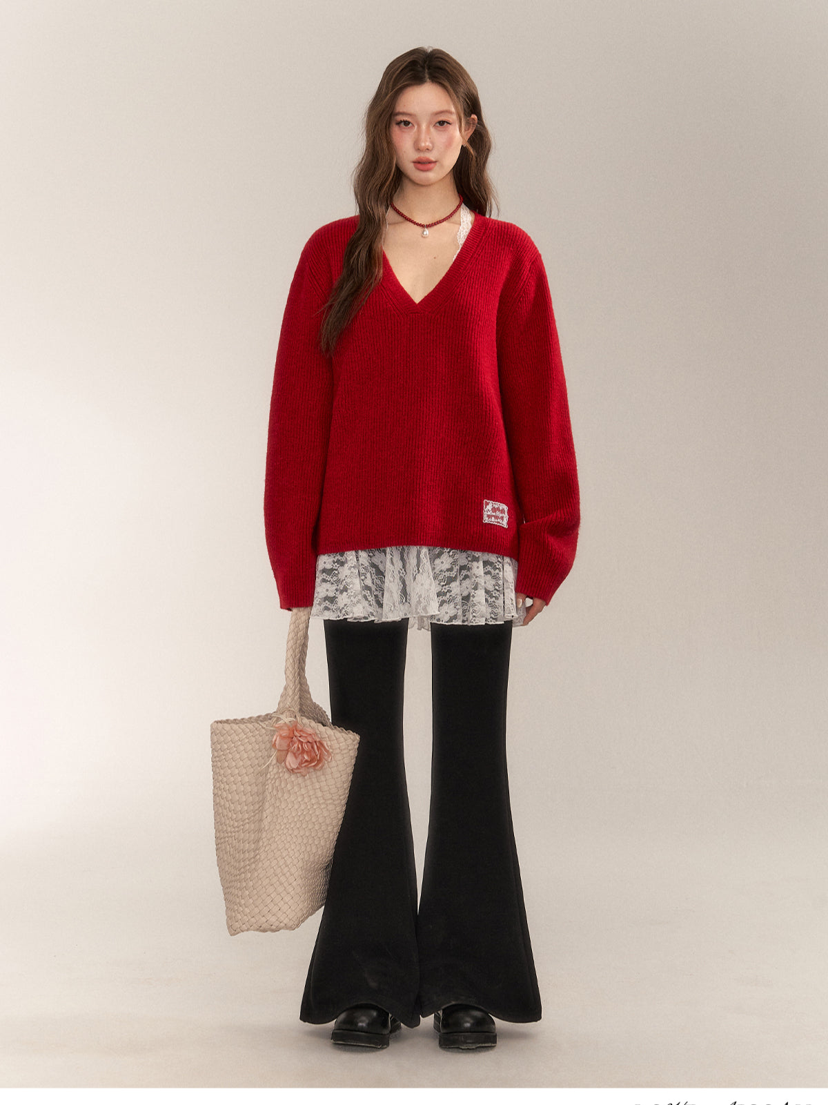 Halter V-Neck Loose Knit Sweater