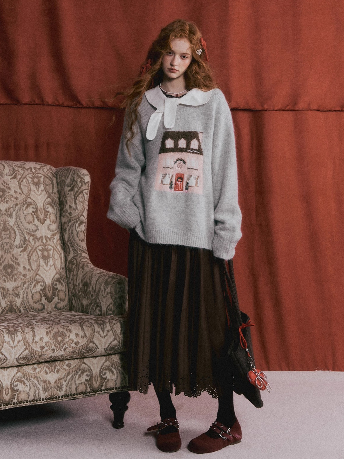 Suede Pleated Midi Skirt