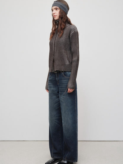 Retro Lyocell Wool Mandarin Collar Knit Cardigan