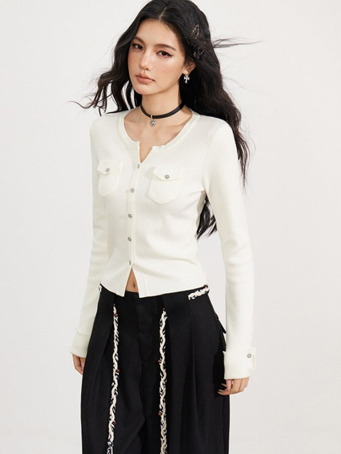 Merino Wool-Blend Ribbed Knit Cardigan
