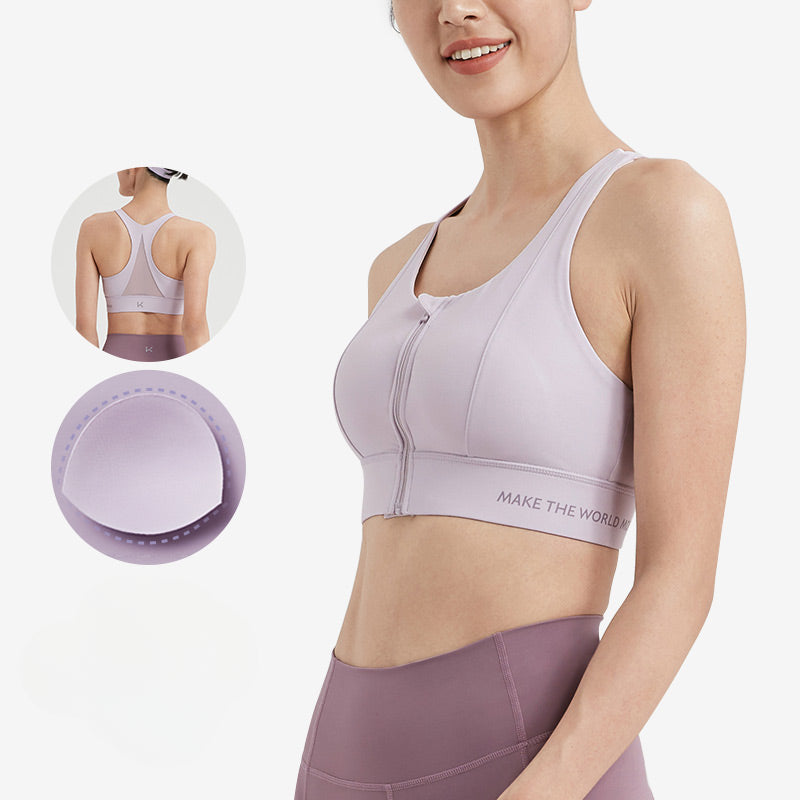 Front Zip Easy-wear Mesh-panelled Sports Bra