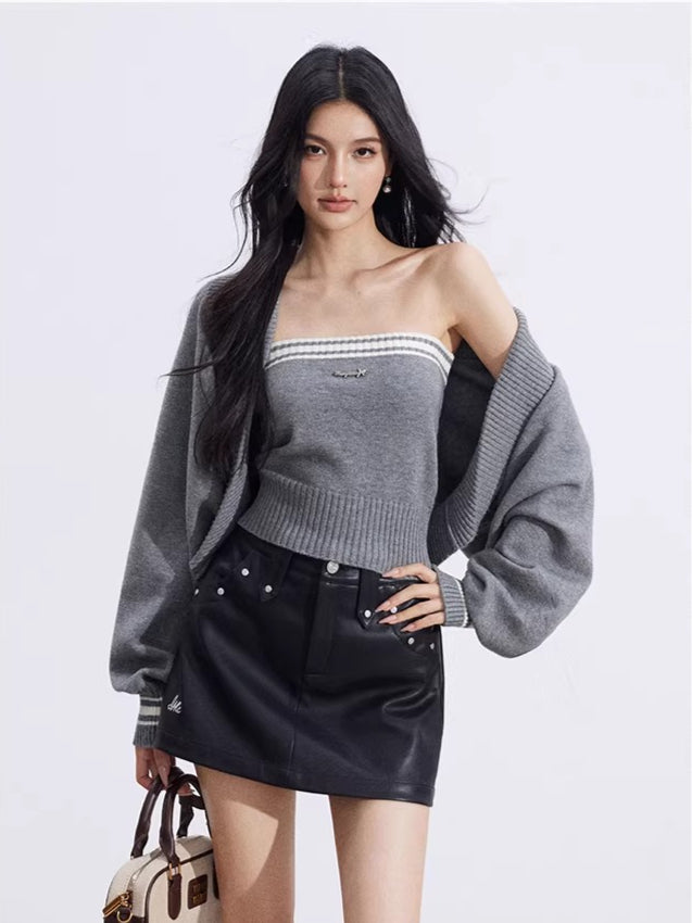 Contrast Batwing Knit 2-Piece Set