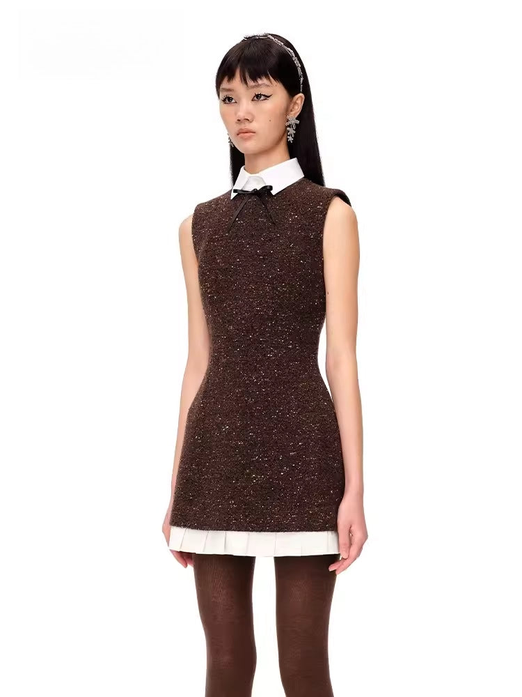 Ruffled Wool-Blend Sleeveless A-Line Dress - CHINASQUAD