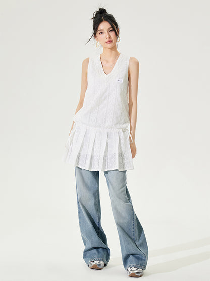V-neck Tie-up Sleeveless Dress - CHINASQUAD