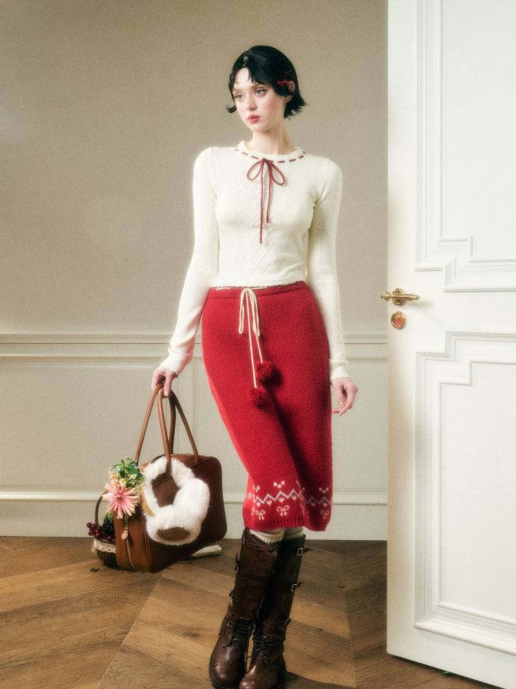 Warm Fabric Color Block Sweater &amp; Skirt Set