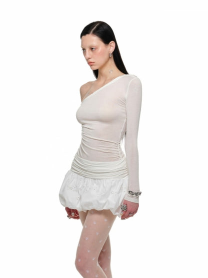 Hollow-out Lace Bubble Mini Skirt