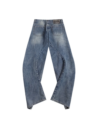 Washed Deconstructed Wide-Leg Jeans