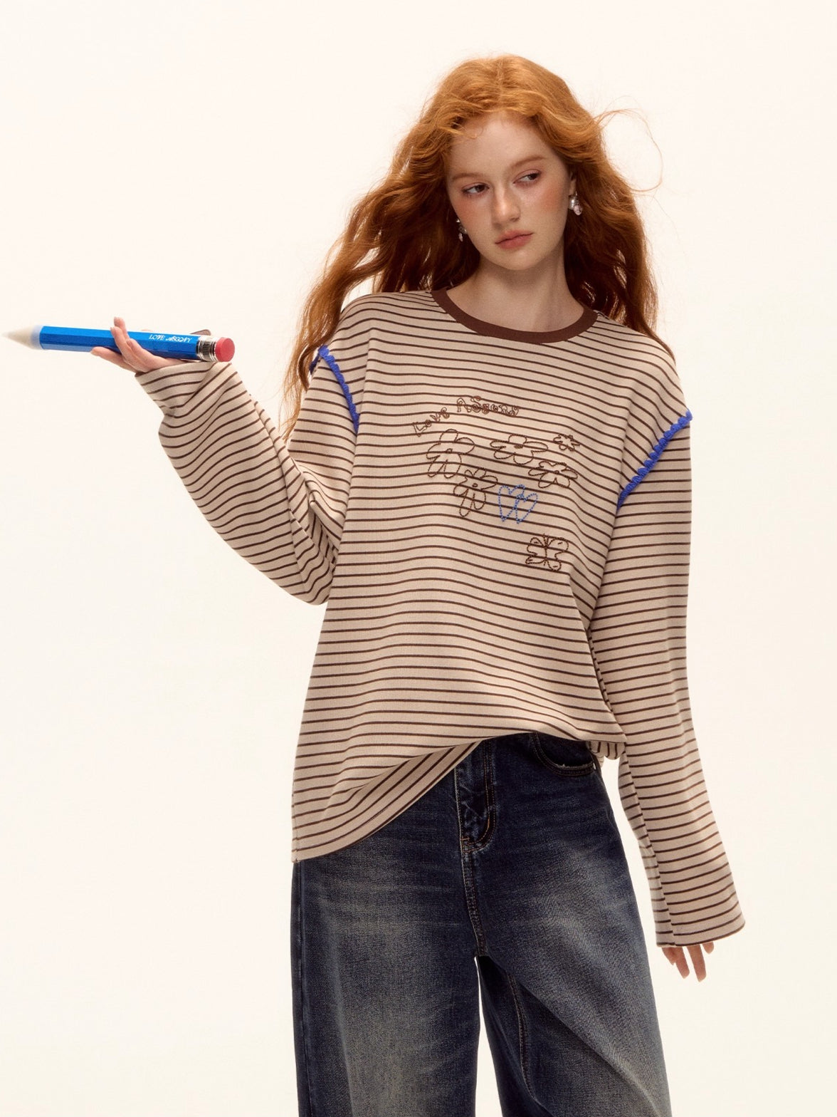 Striped Contrast Embroidered Shell T-Shirt