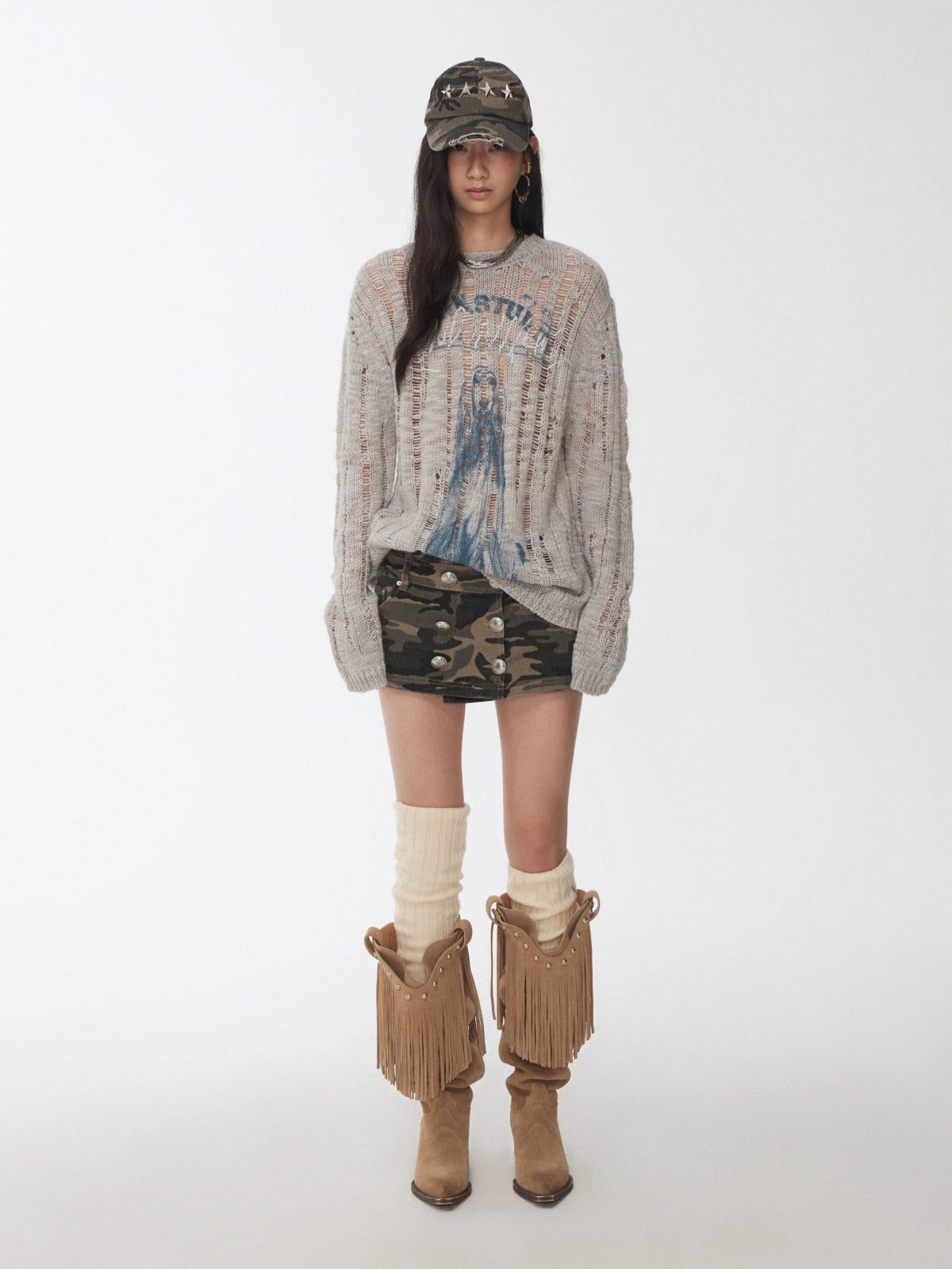 Icelandic Animal Pattern Open-Knit Sweater