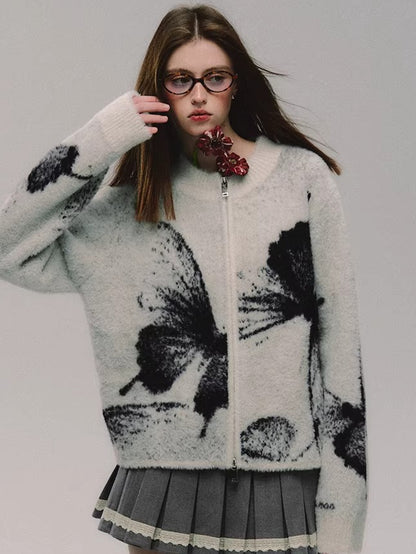 Double-Zip Jacquard Knit Cardigan