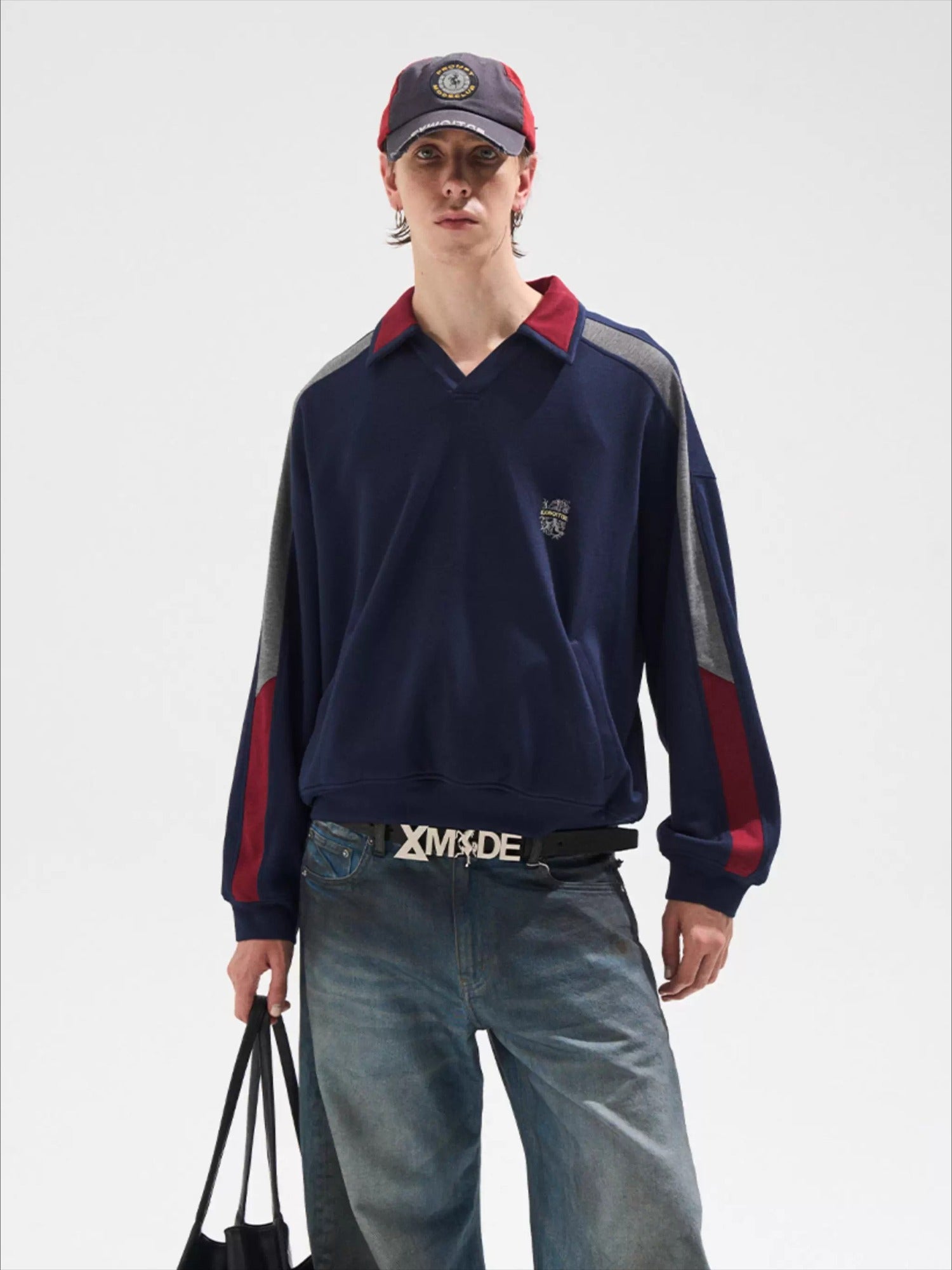 Contrast Panel Embroidered Polo Sweatshirt