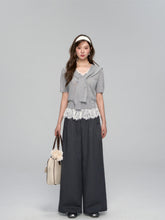 Lace Spliced V-Neck Knitted T-Shirt - CHINASQUAD