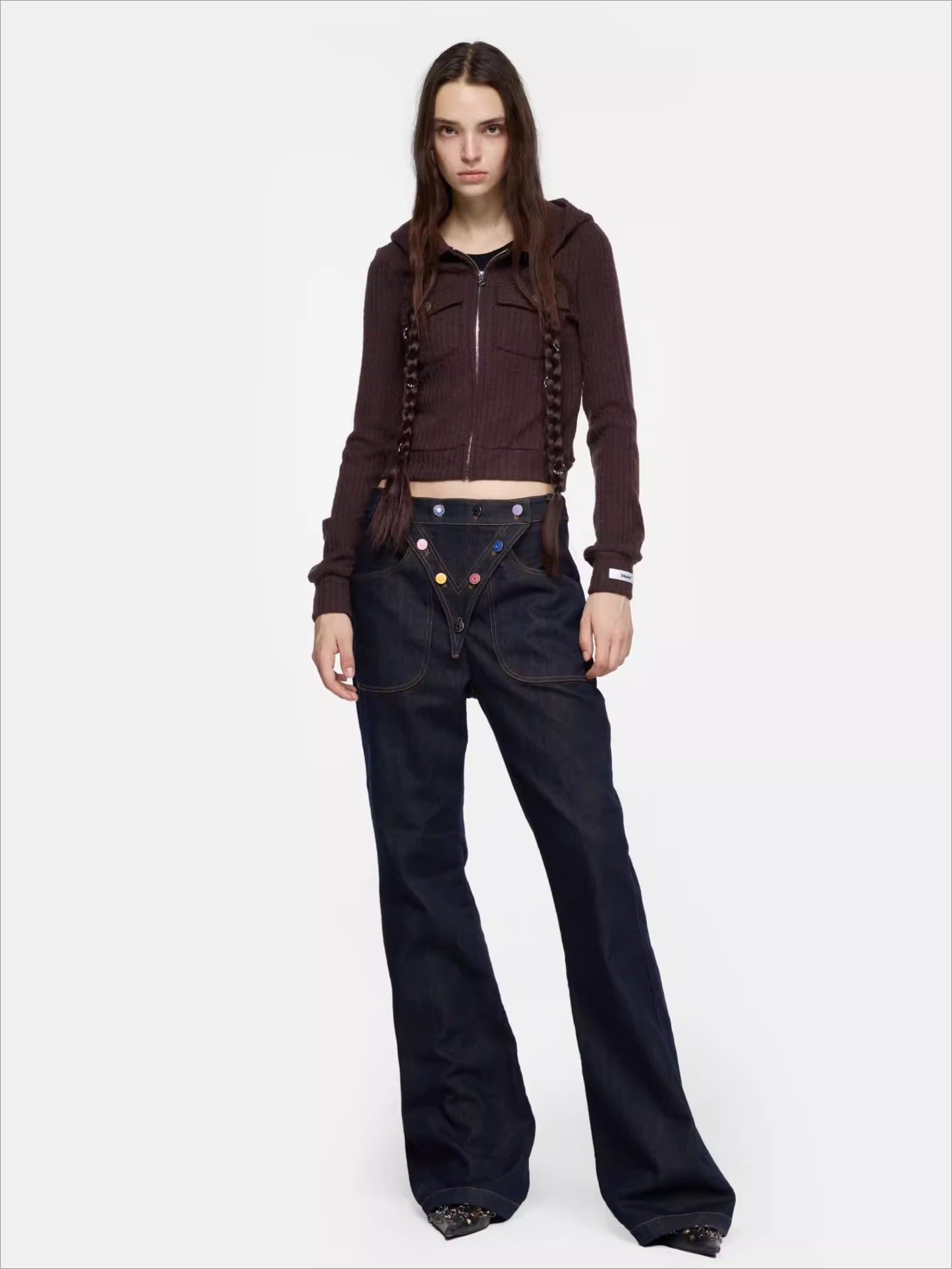 Detachable Braid-Detail Slim Knit Cardigan