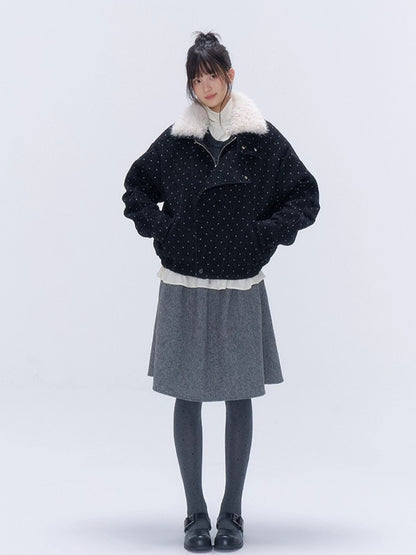 Fur Collar Polka Dot Quilted Jacket