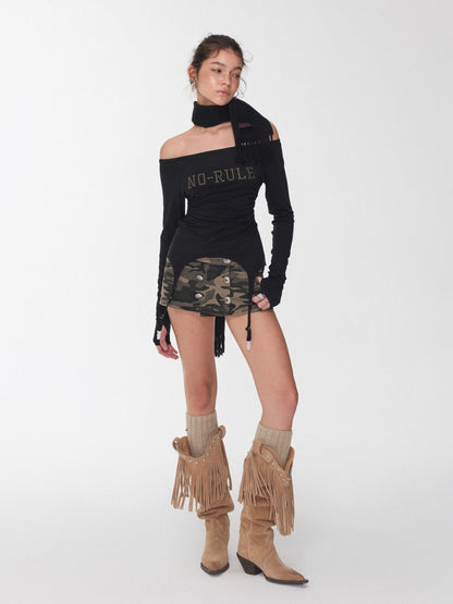 Crystal-Studded Boat-Neck Knit Blouse