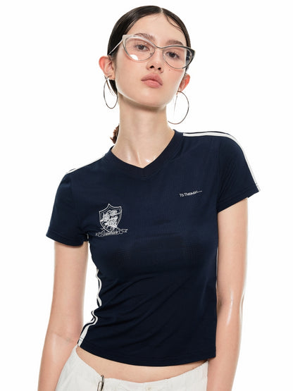 V-Neck Mesh Embroidered Jersey T-Shirt