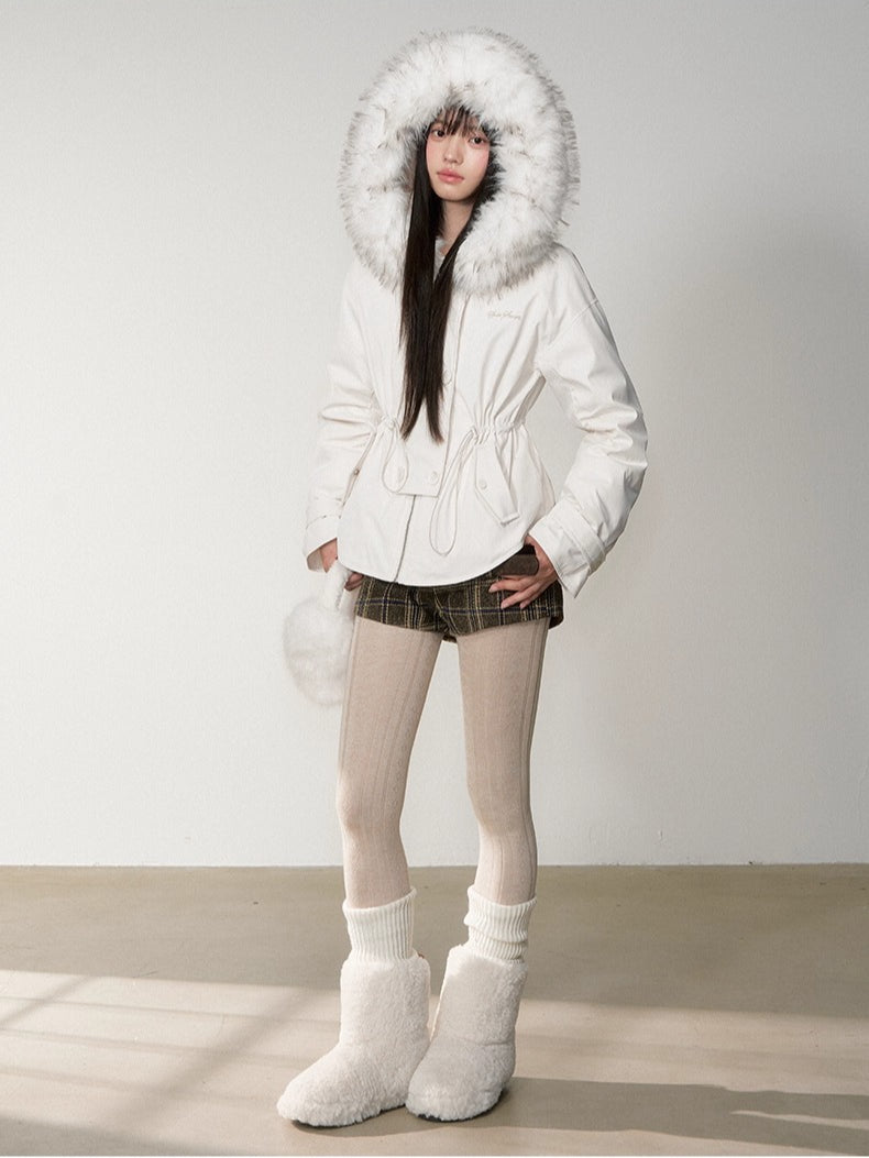Faux Fur Collar Double-Breasted Down Parka Jacket