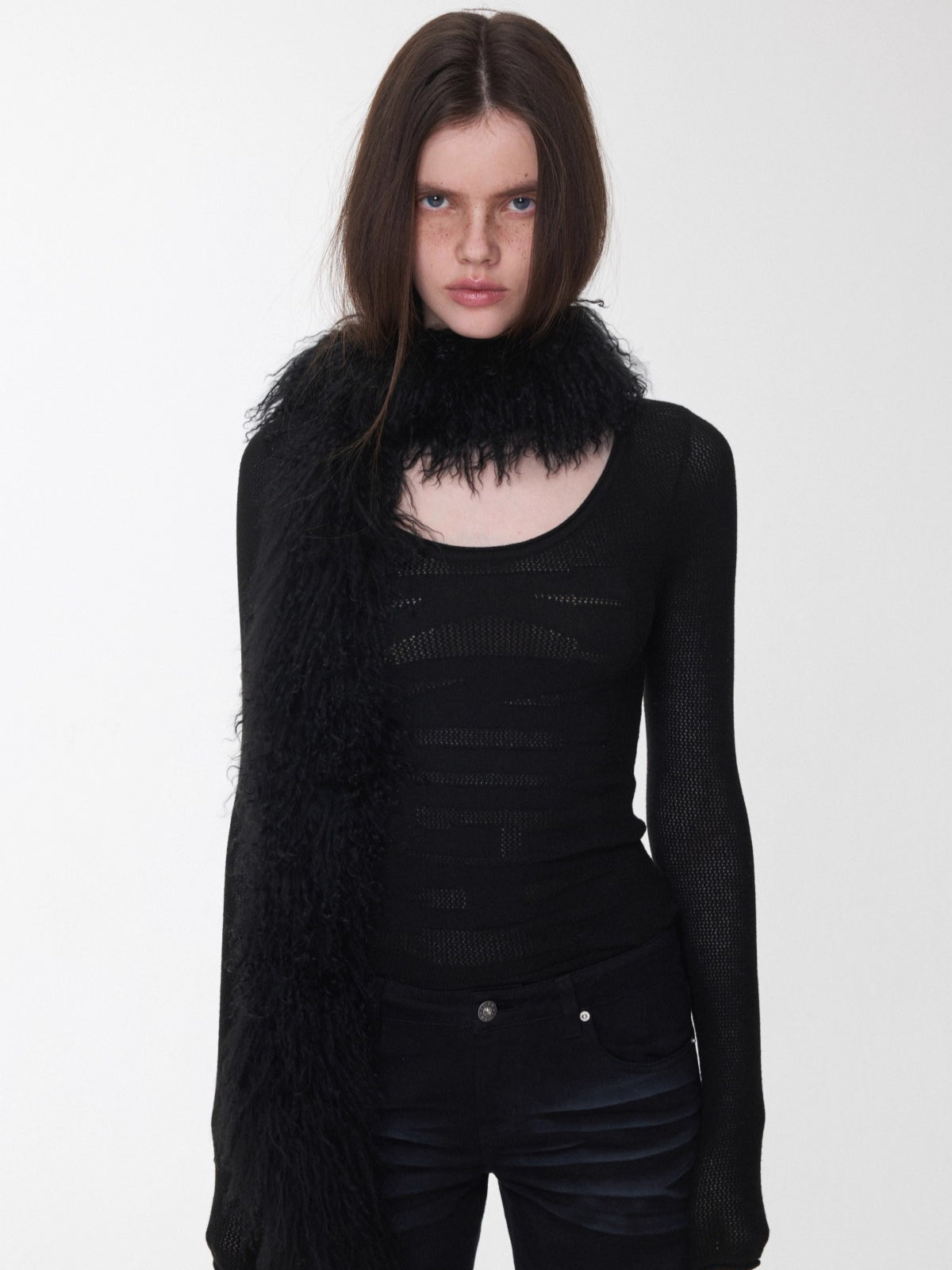 Textured Jacquard Knit Round-Neck Sweater