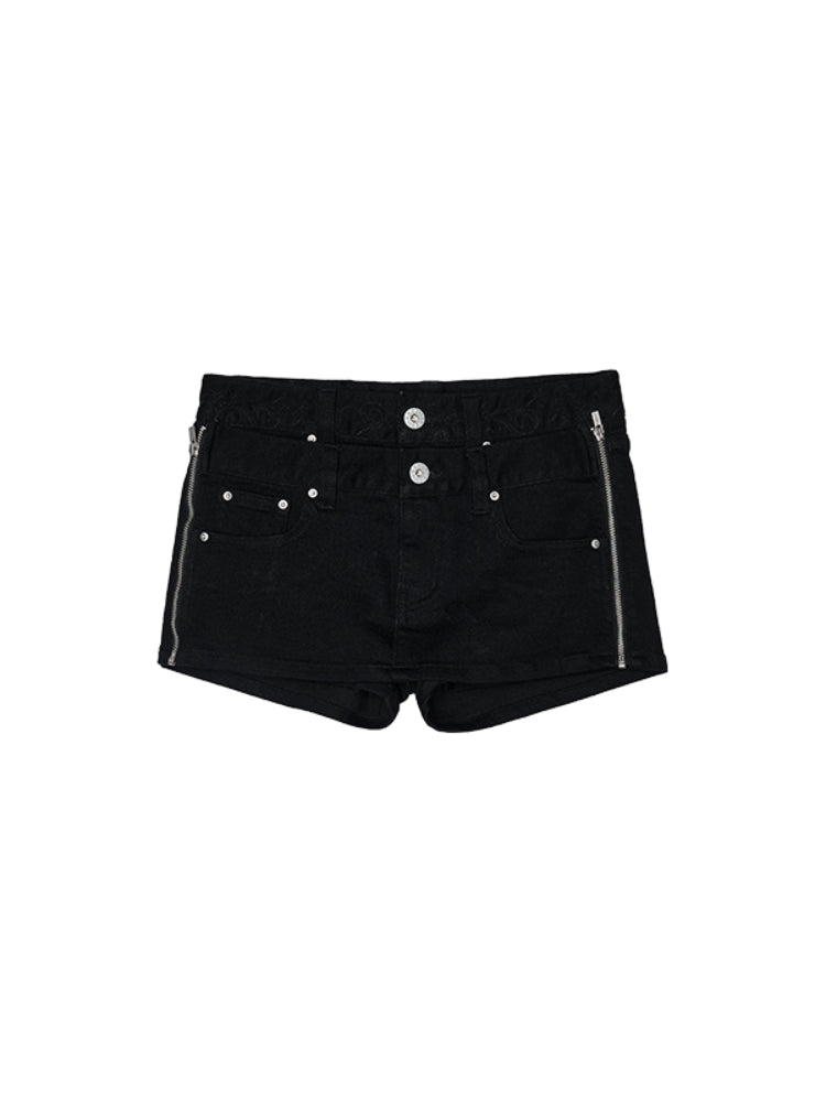 Double Waistband Reversible Denim Mini Skirt