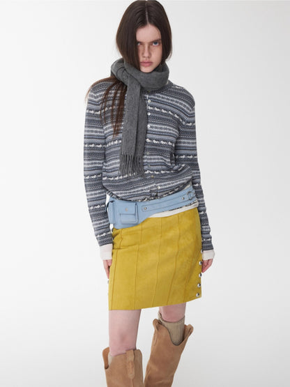 Fair Isle Pony Jacquard Drawstring Knit Cardigan