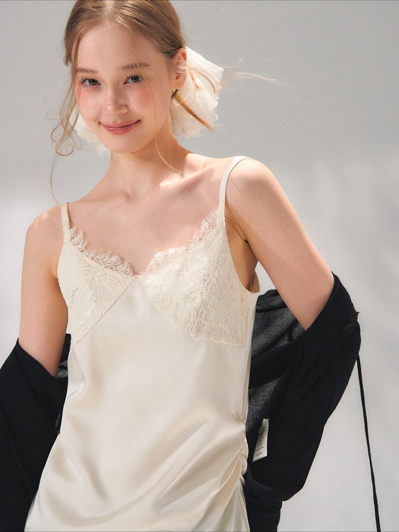 Asymmetric Lace-Trim Satin Camisole