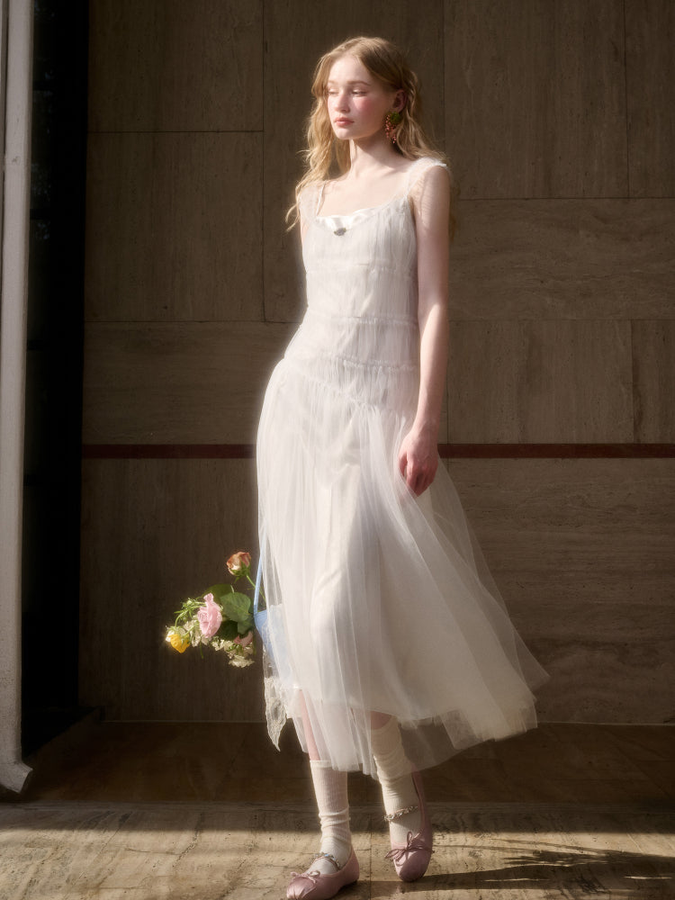 100% Soft Fluffy Tulle Long Dress - CHINASQUAD