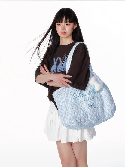 Crystal-Embellished Plaid Large Tote Bag