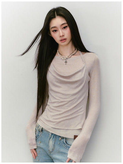 Fake Two-Piece Knit Long-Sleeve Blouse - CHINASQUAD