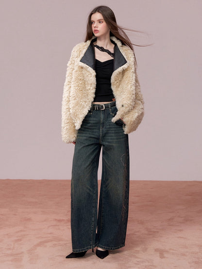 Reversible Faux Fur &amp; PU Leather Jacket