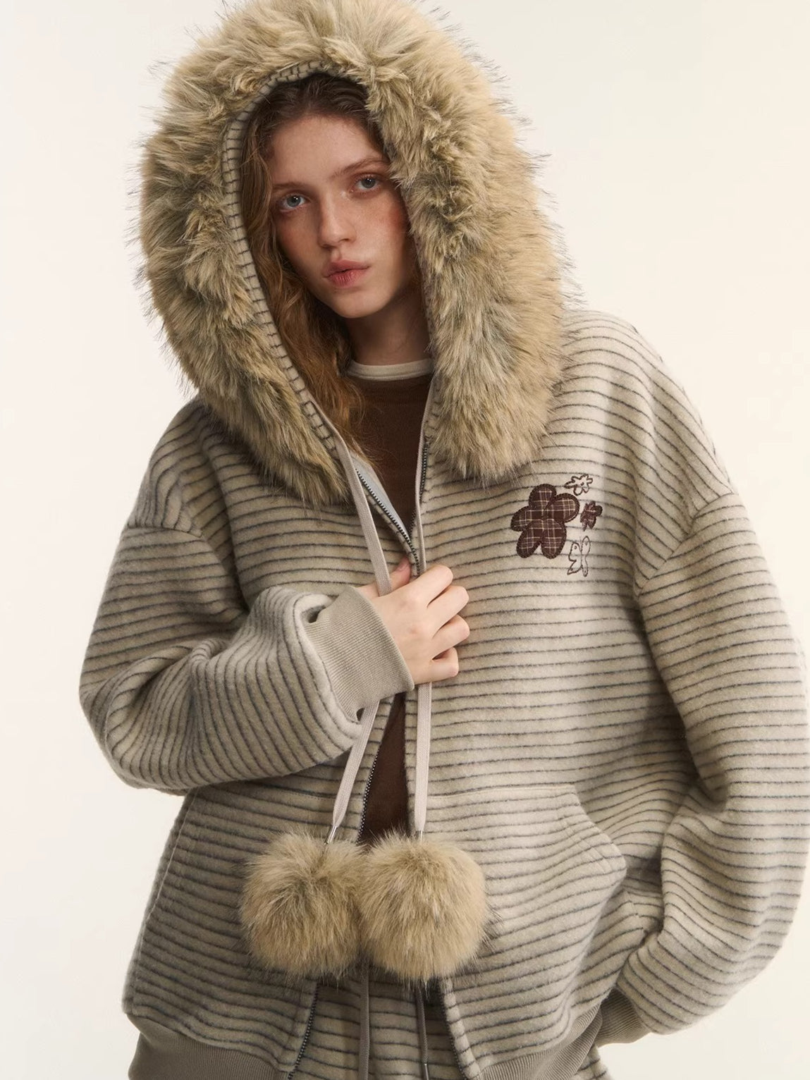 Plush Plaid Patchwork Jacket &amp; Straight-Leg Pants Set