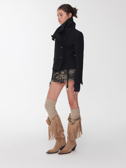 Wool Blend Horn Button High-neck Jacket