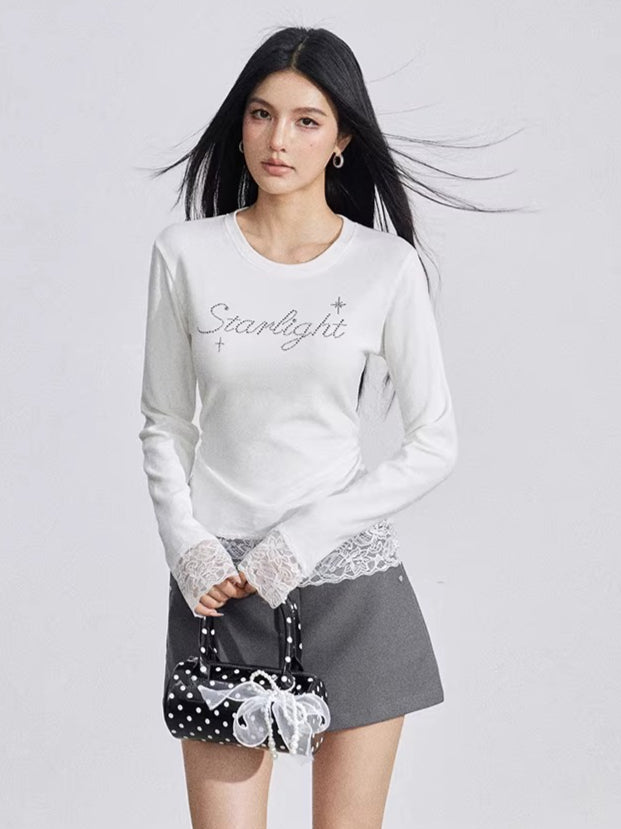 Rhinestone Lace Long Sleeve Base Layer