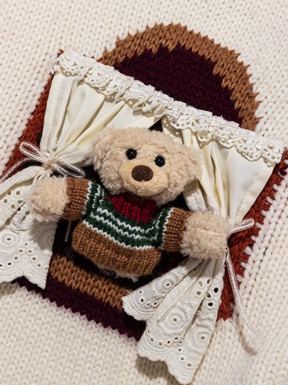 Window-View Pattern Retro Knit Cardigan