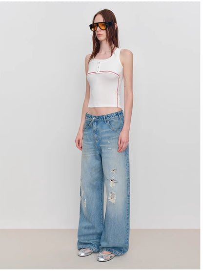 Fake Two-Piece U-Neck Camisole Tank Top