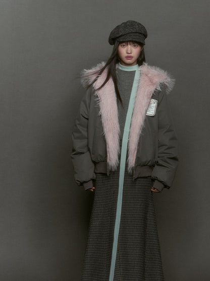 Eco-friendly Fur Splicing One-piece Coat