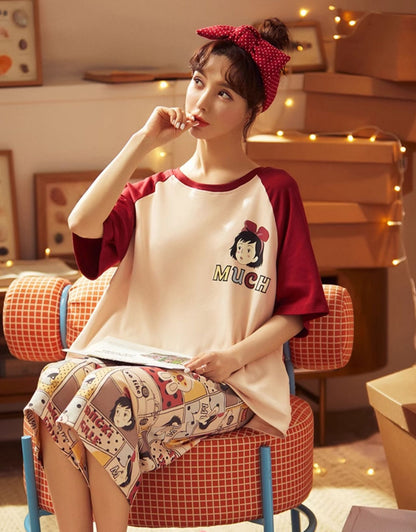 Red Cotton Cartoon Pajama Set