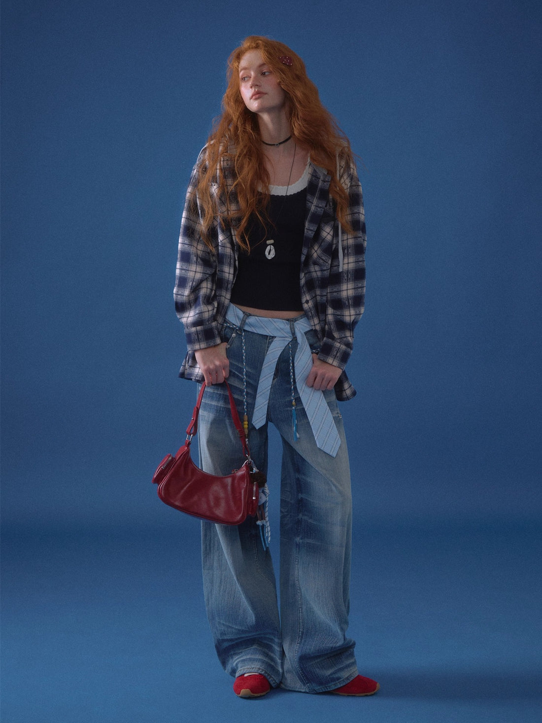 Vintage Plaid Contrast Hooded Shirt