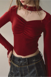 Square Neck Halter Knit Sweater - CHINASQUAD