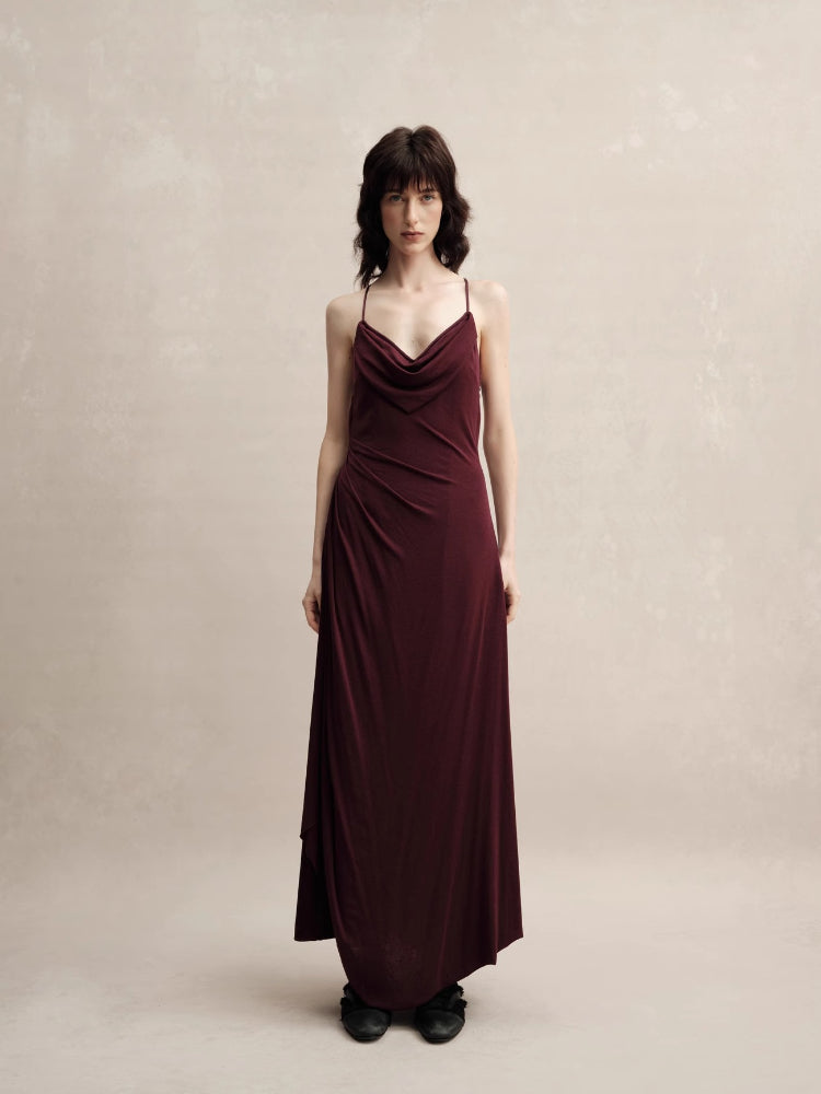 Knitted Draped Maxi Slip Dress