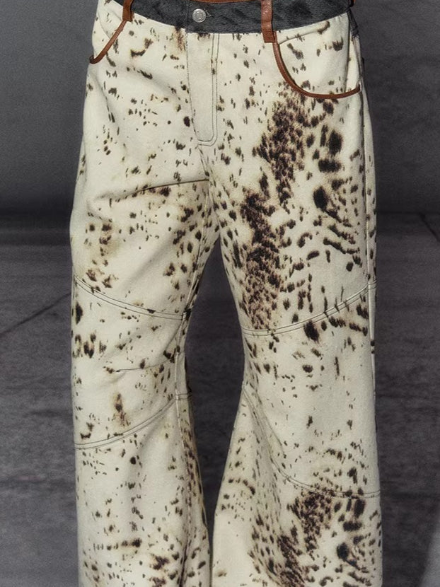 American Leopard Print Wide-Leg Denim Pants
