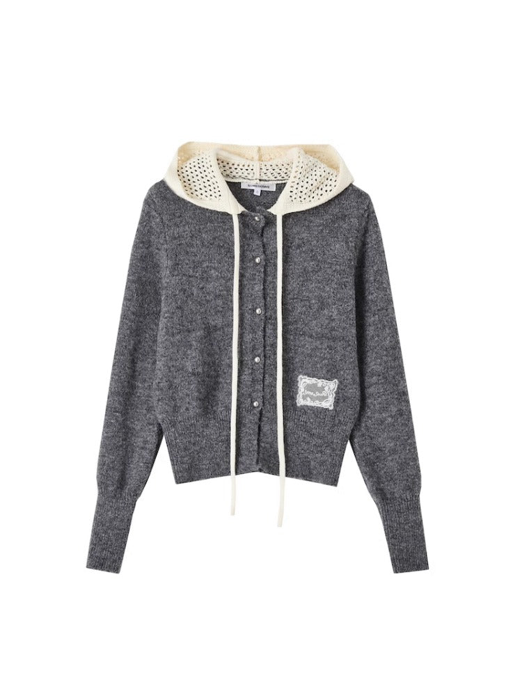 Openwork Hooded Knit Cardigan