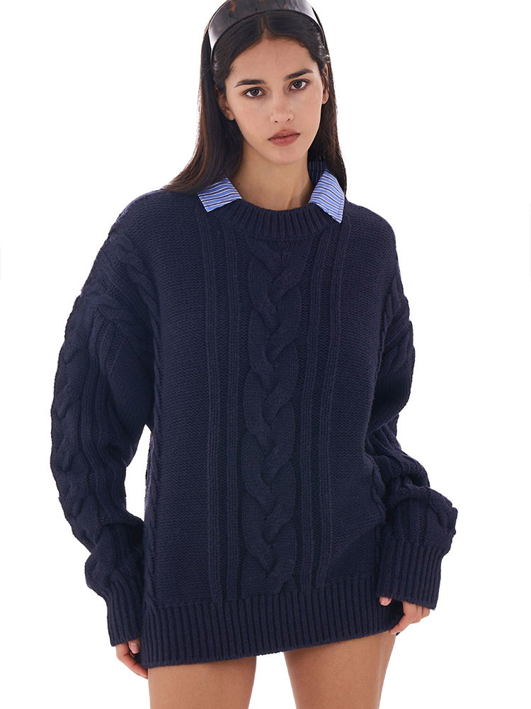 Detachable Collar Oversized Cable Sweater