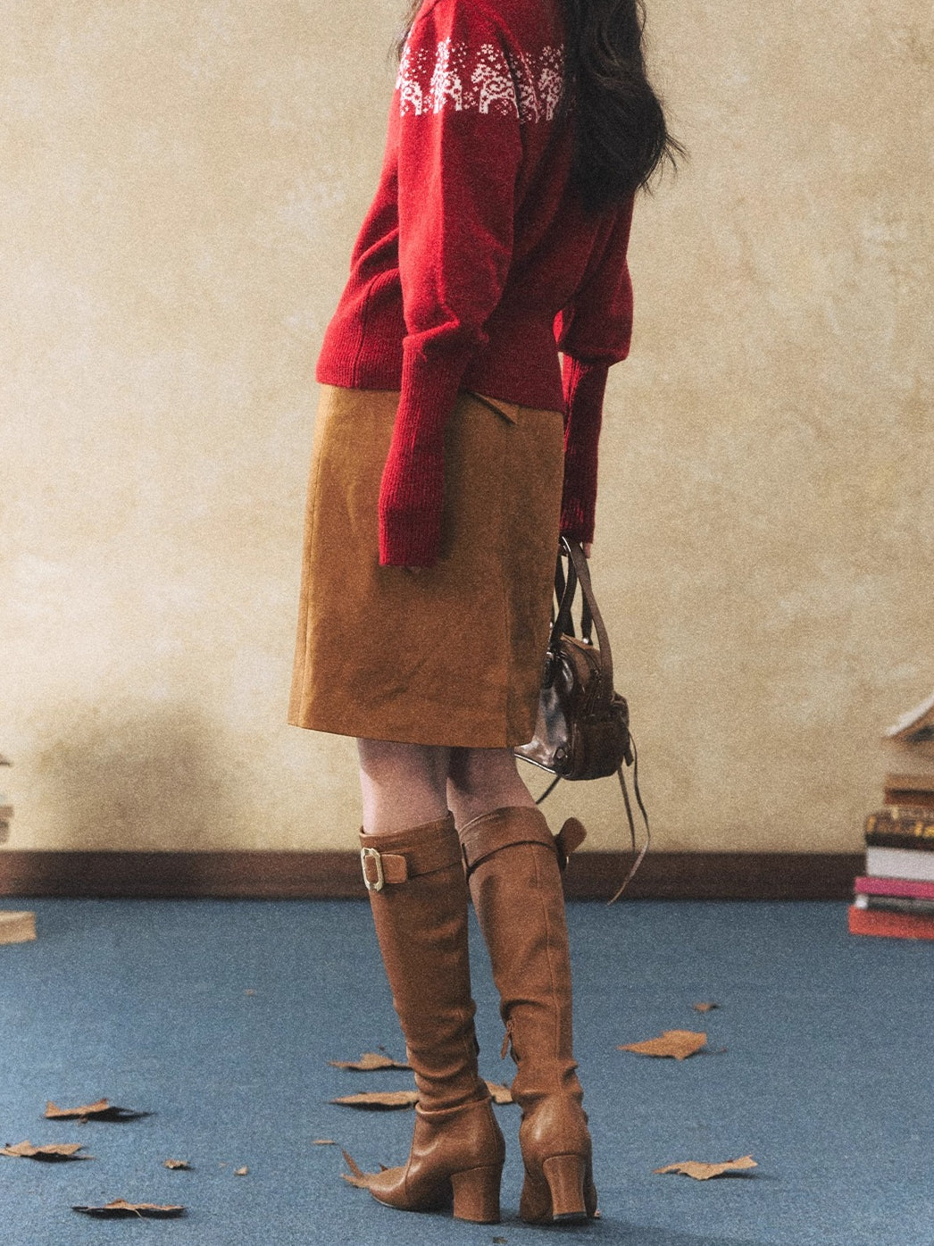 Vintage Faux Suede Midi Skirt