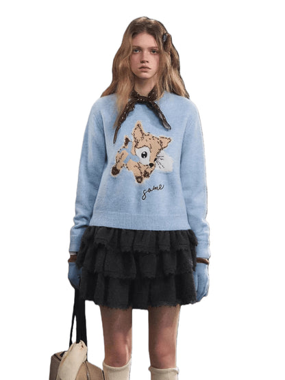 Plush Deer Jacquard Crewneck Sweater