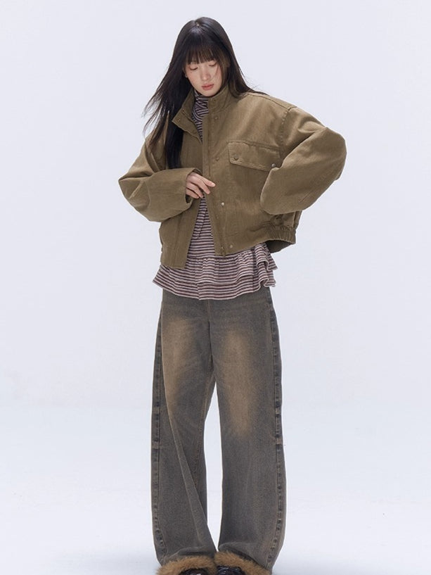 Vintage Washed Cotton Padded Workwear Jacket