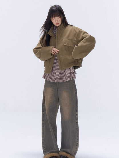 Vintage Washed Cotton Padded Workwear Jacket