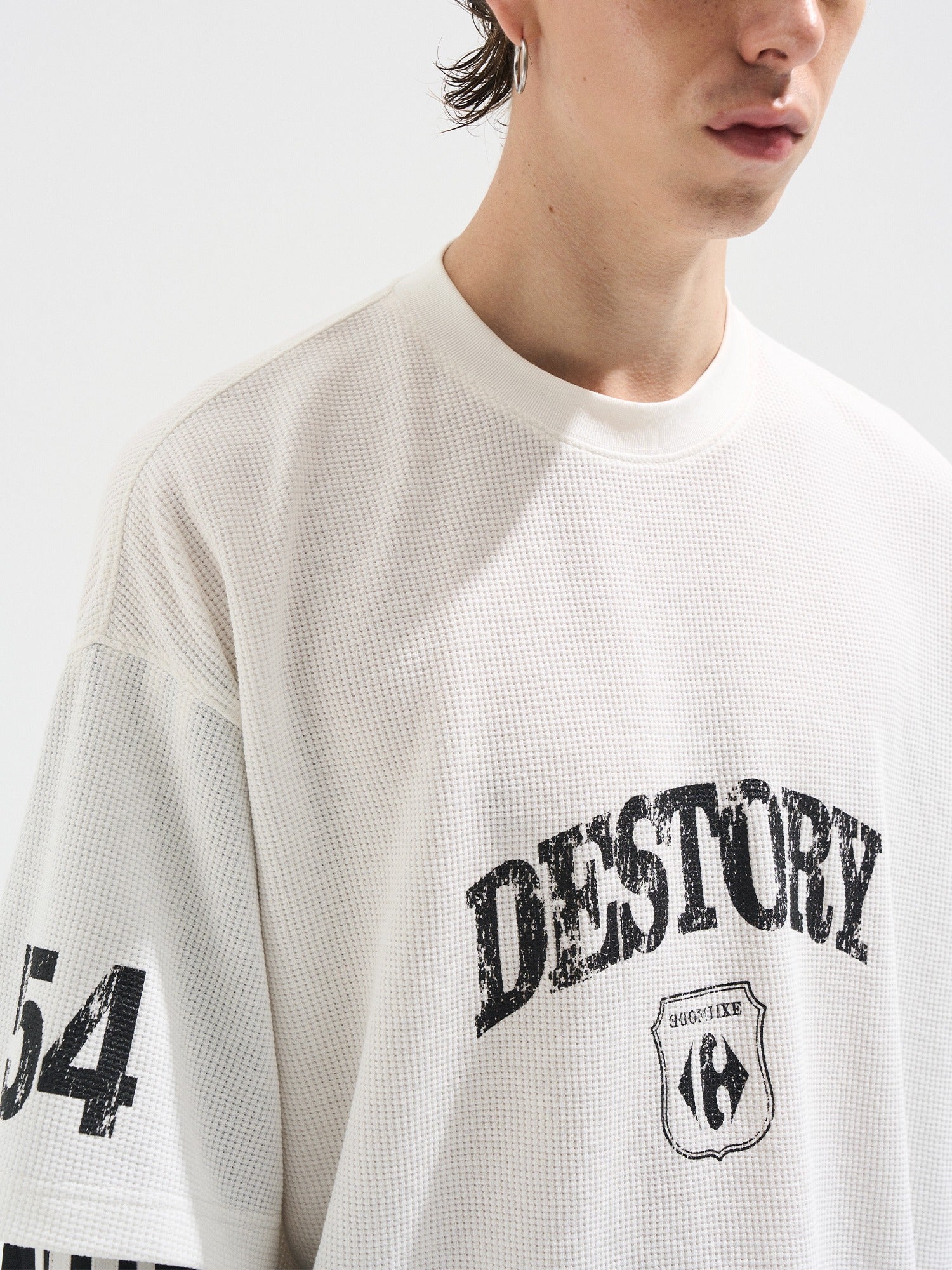 Faded Print Layered-Effect Patchwork Long Sleeve T-Shirt