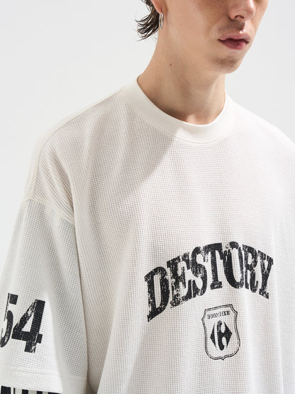 Faded Print Layered-Effect Patchwork Long Sleeve T-Shirt