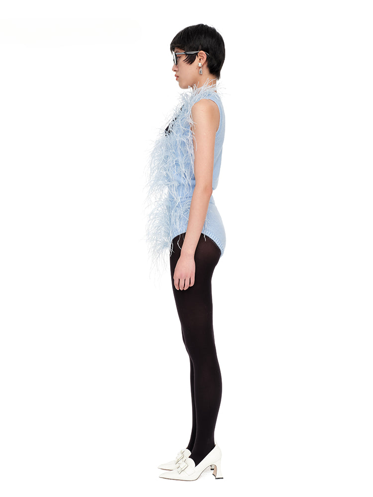 Ostrich Feather Knitted Tank Top